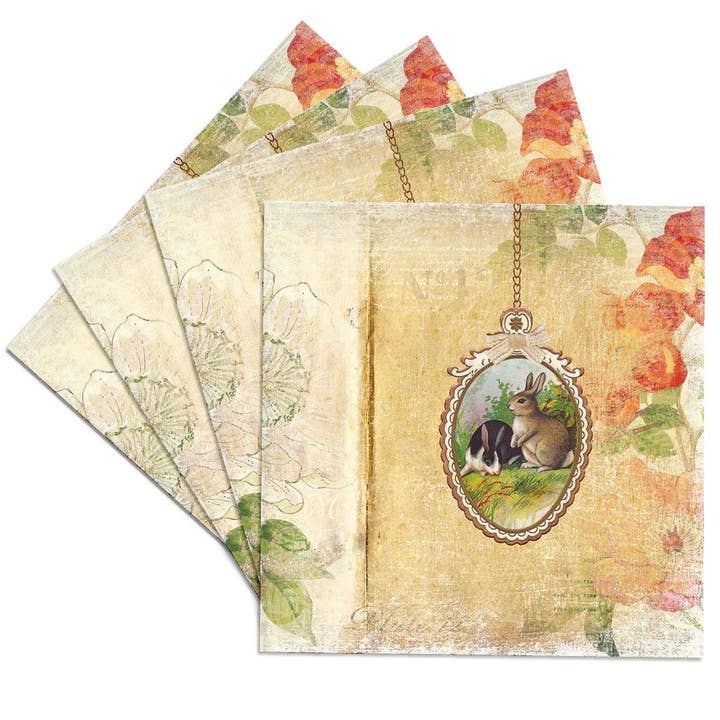 3dRose - Wholesale Coasters - 3dRose, Vintage Egg with Two Bunnies, Flower Background, Coaster