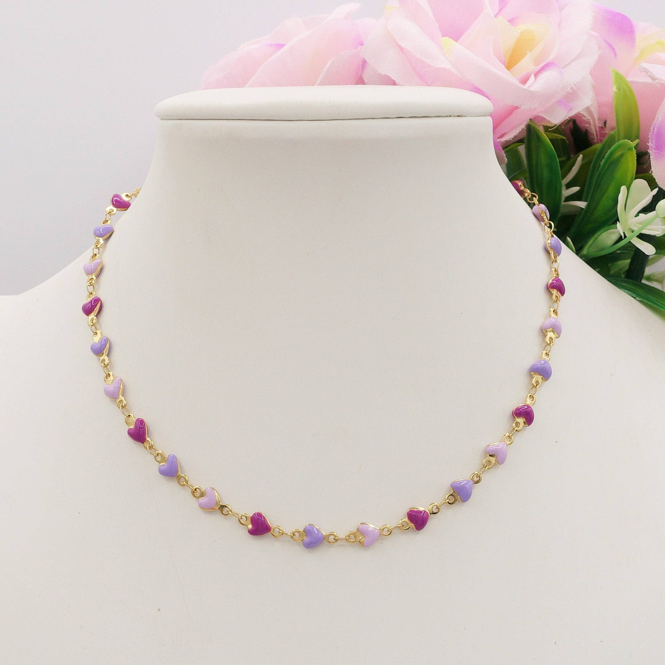 Daemon srls – Engroshandel Perlehalskæde – TAHITI~ halskæde i rustfrit stål med emaljerede hjerter12