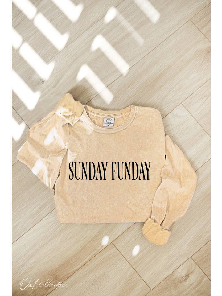OAT COLLECTIVE - Wholesale Screen Printed T-Shirt - Women's - SUNDAY FUNDAY Mineral Washed Long Sleeve Graphic Top 7
