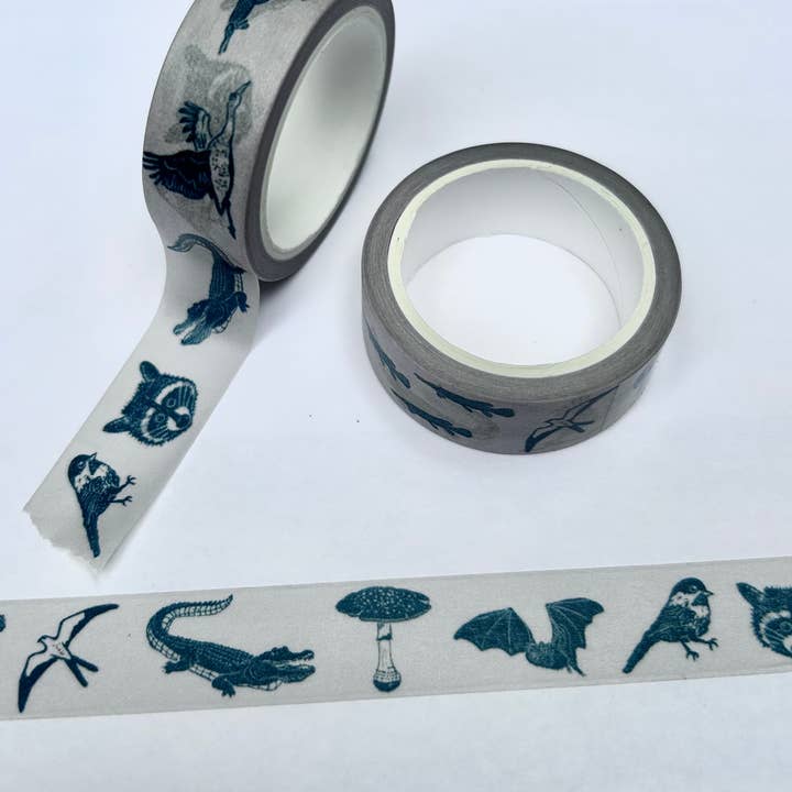 Teal Linocut Animal Washi Tape for wholesale by Cassava & Rye