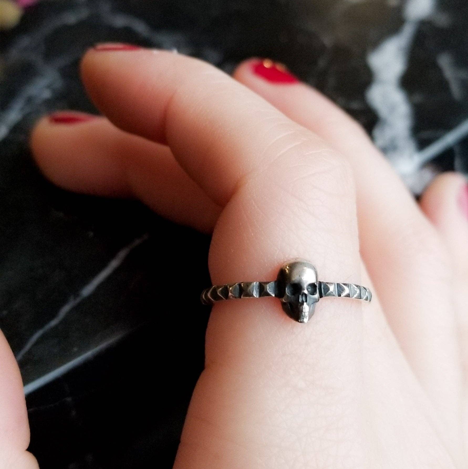 Inchoo bijoux inc - Wholesale Cocktail/Statement Ring - Studded Tiny Rocker Skull Ring5