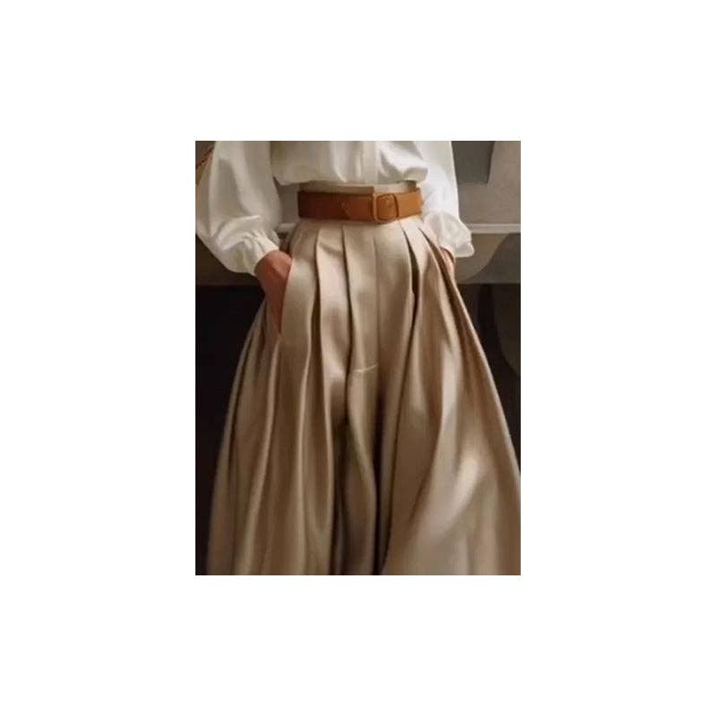 KHAKI Loose Wide Leg Solid Color Casual Pants Bottoms Trousers for wholesale on Faire6