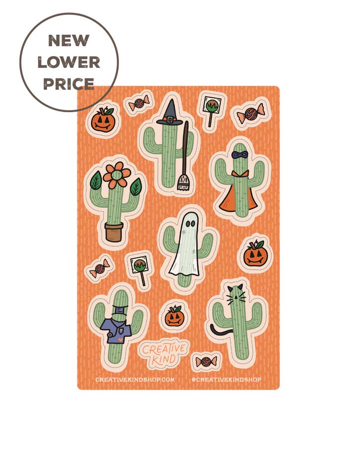 Happy Halloween Cacti Vinyl Stickers Sheet for wholesale by Creative Kind
