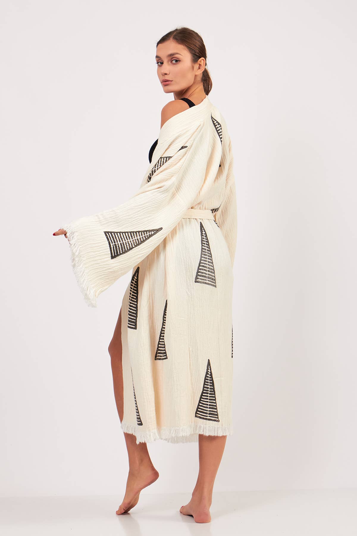 Yaz Concepts - Venta al por mayor Kimono - Mujer - Kimono turco de muselina de algodón con estampado de pirámides orgánicas, blanco0