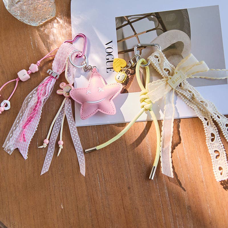 Dipped Shop - Wholesale Keychain - Women's - Cute Bow Star Braided Keychain Bag Charm DP25C7677