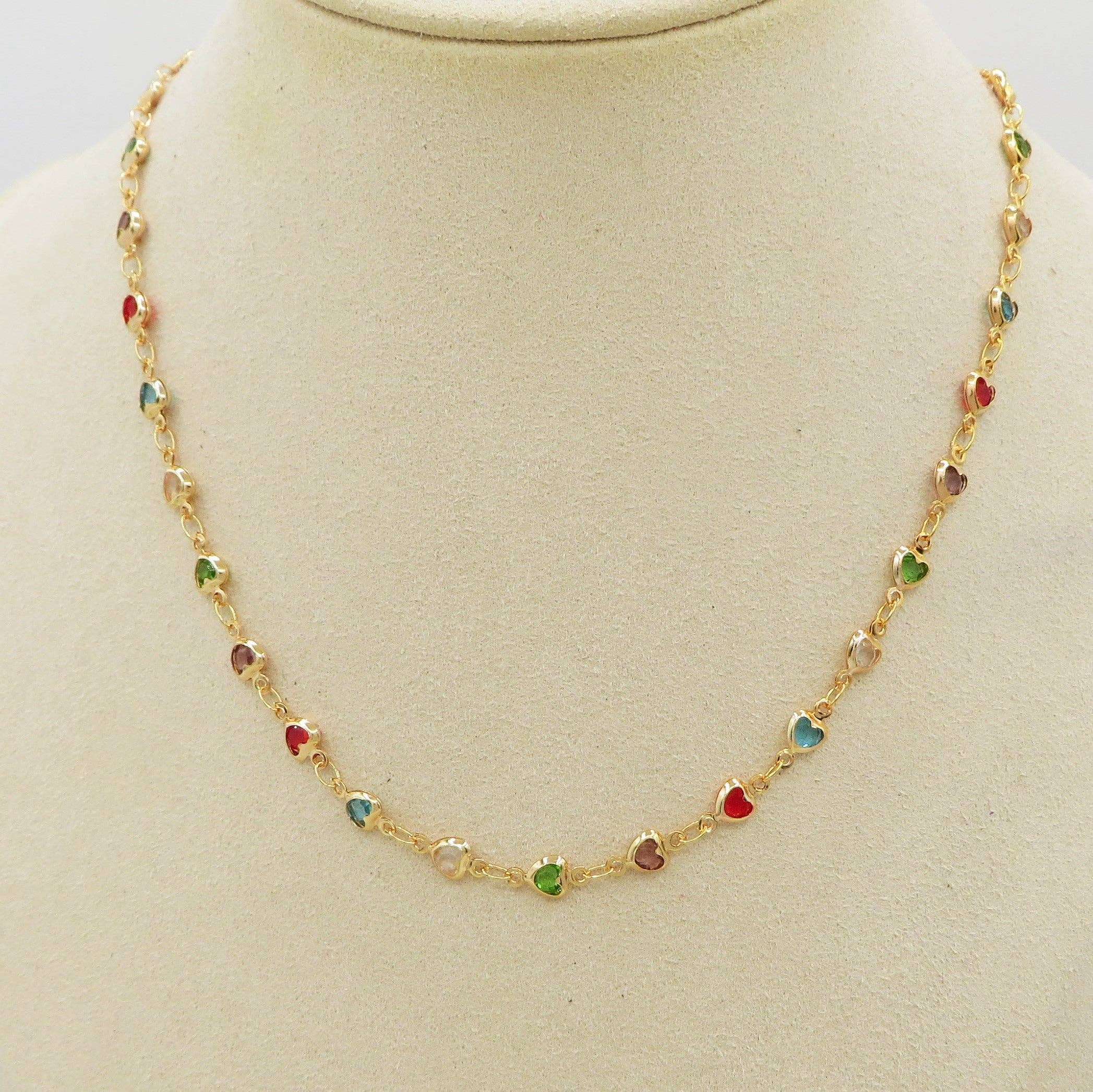 GRENADA ~ Collana ACCIAIO INOSSIDABILE con cuori zirconati rainbow for wholesale on Faire1
