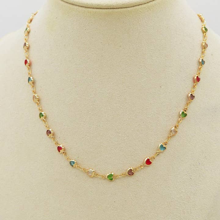 GRENADA ~ Collana ACCIAIO INOSSIDABILE con cuori zirconati rainbow for wholesale on Faire1