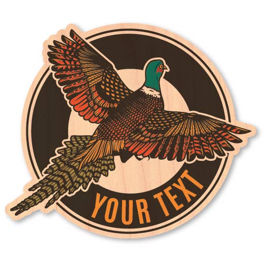 Mini Wood Sticker - Phesant Hunting Badge for wholesale by Morris Magnets