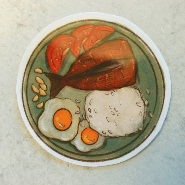 Claudine Castro Art - Wholesale Sticker - Bangus Silog / Bangsilog Cute Food Stickers, Filipino Food Art, Laminated Waterproof Vinyl Laptop Stickers