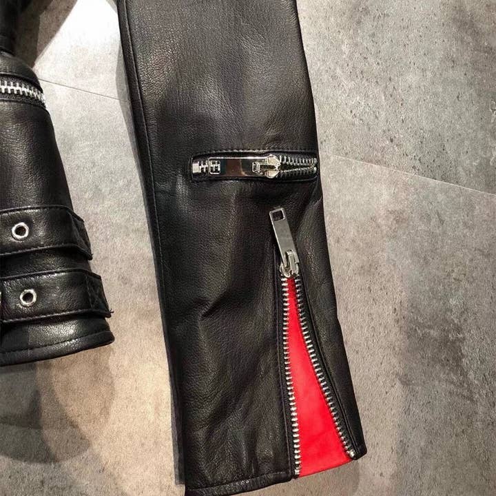 Luxe & Leather by Madonna & Co - Wholesale Leather Jacket - Women's - Chic Leather Moto Jacket with Red Silk Lining3