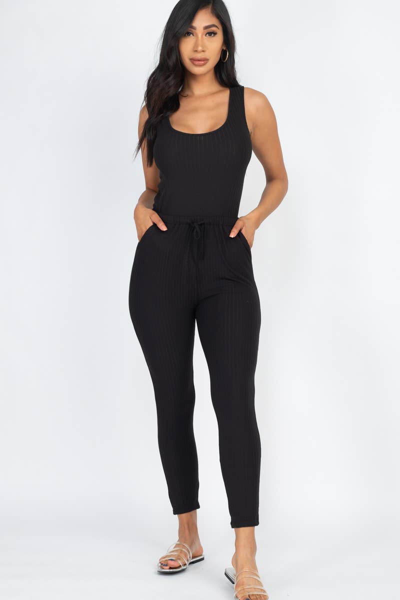 CAPELLA APPAREL - Wholesale Jumpsuit - Dames - Geribbelde mouwloze jumpsuit met trekkoord0