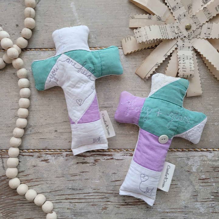 Well Worn Quilted Prayer Cross -Everyday Phrases & Colors for wholesale by Spring Renee Designs / Comfort Cross