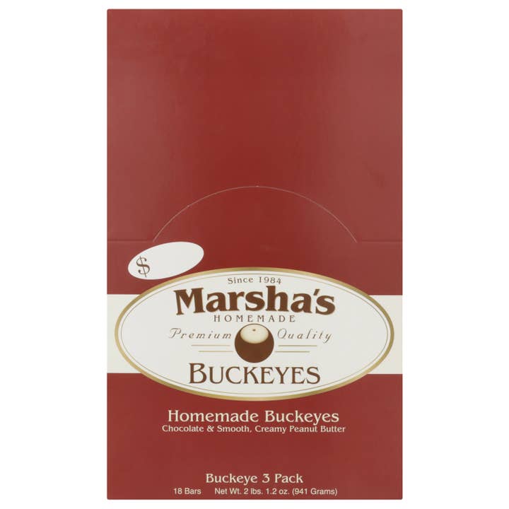 Marsha's Buckeyes - Wholesale Chocolate Covered Sweets - Case of 18, Buckeye Sweets, 3-Pack Bars