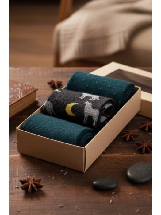 WOLFSTAR gaveæske med 3 par merinouldsokker for engroshandel hos Sokisahtel I BestSockDrawer