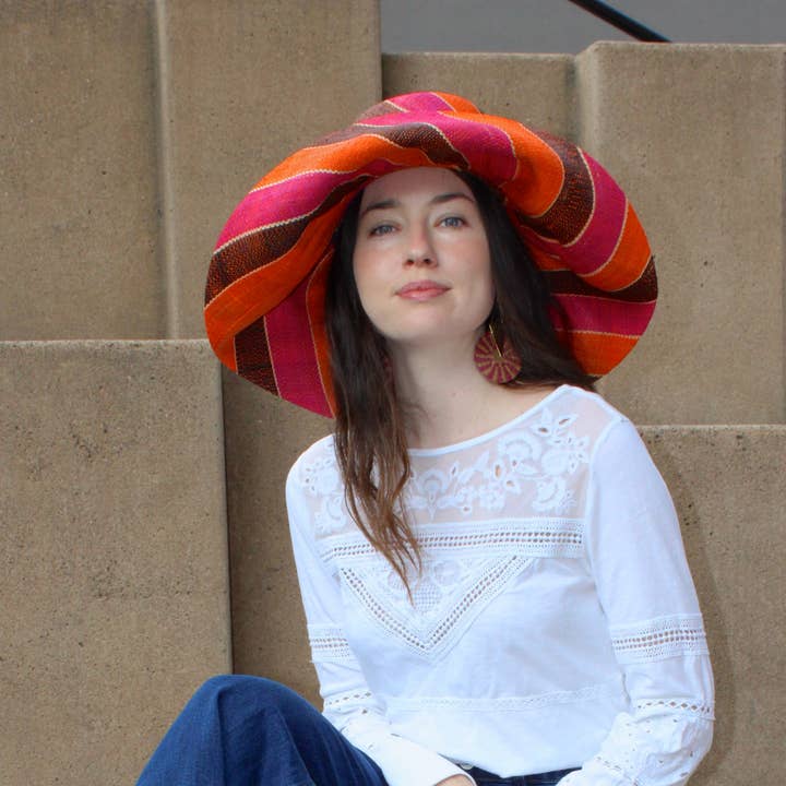 Shebobo - Wholesale Straw hat – women's - Monica 5" & 7" Wide Brim Stripe Packable Straw Sun Hats56