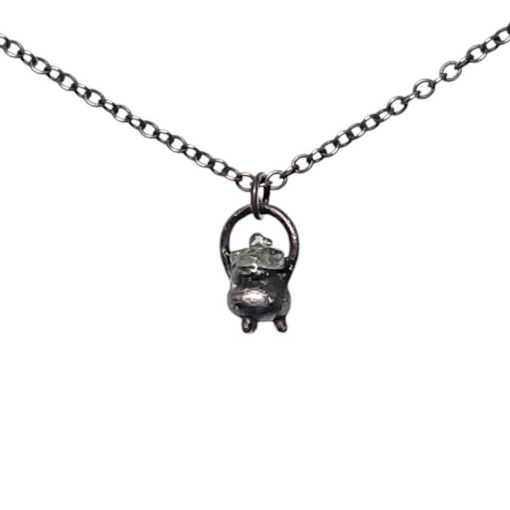 The Wacky Wanderers - Wholesale Pendant/Charm Necklace - Tiny Copper Cauldron Pendant with Peridot