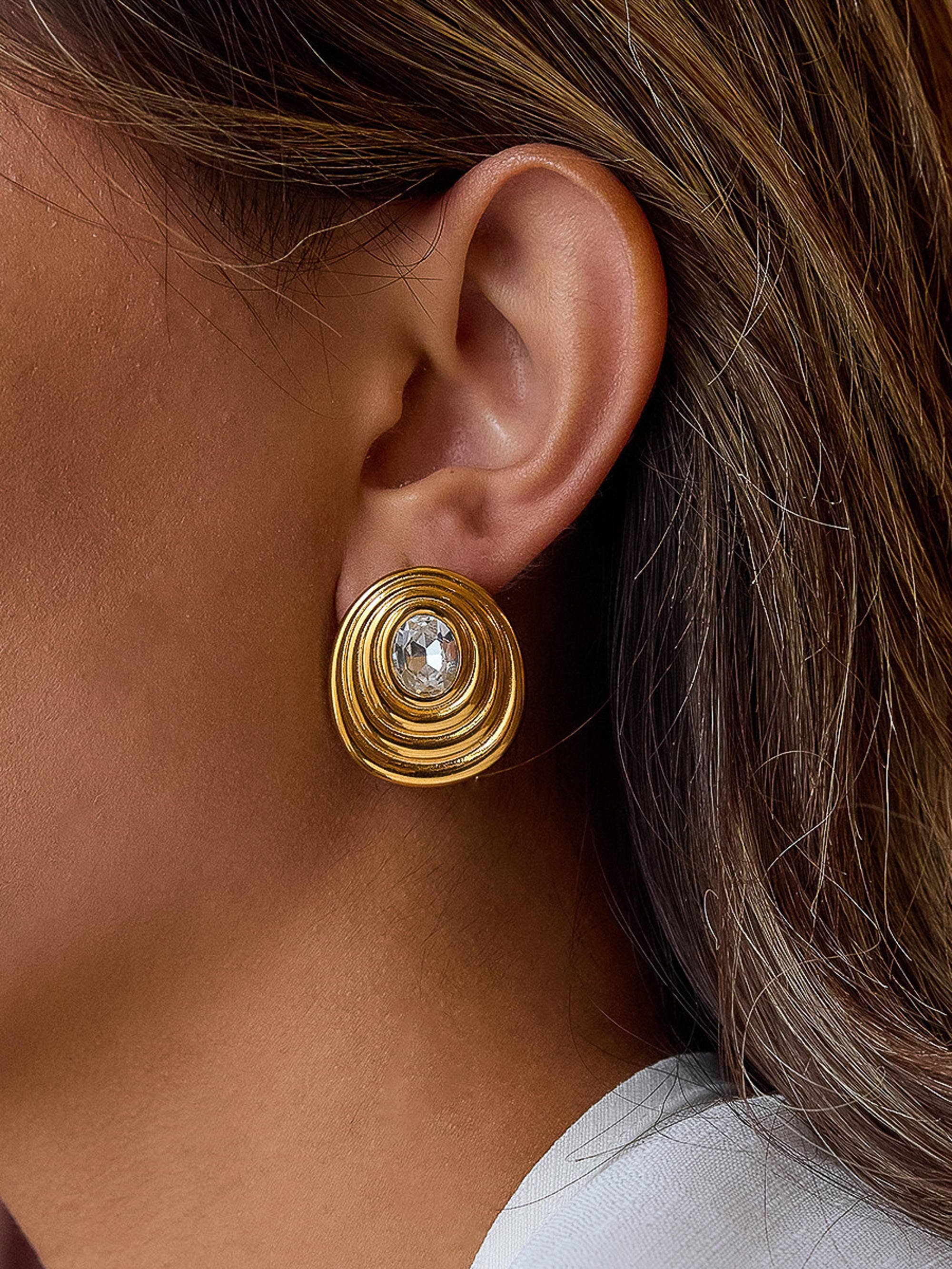 Dorée 18K Gold Non-Tarnish Oval CZ Stud for wholesale on Faire1