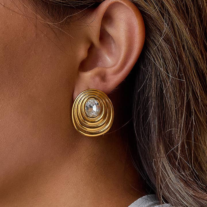 Dorée 18K Gold Non-Tarnish Oval CZ Stud for wholesale on Faire1