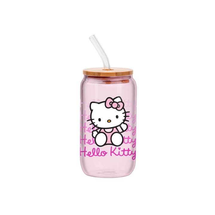 Silver Buffalo - Wholesale Drinking Glass/Cup - Hello Kitty Gradient 16oz Glass Tumbler w Bamboo Lid