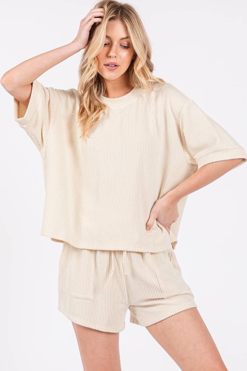 Sewn and Seen - Wholesale Lounge Set - Women's - RIBBED ROUND NECK TOP AND SHORTS SET15
