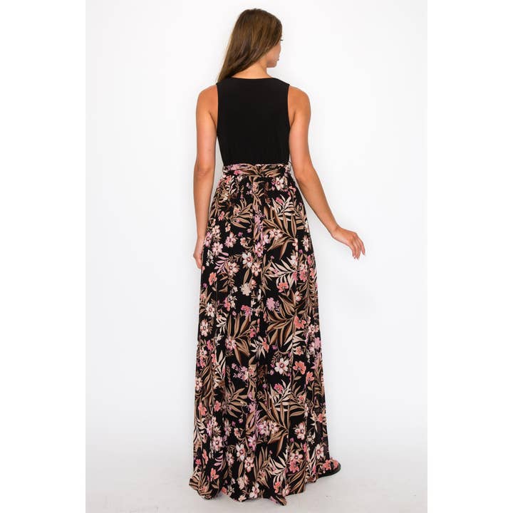 BLACK OL24A173-3-CHIFFON SLEEVELESS MAXI DRESS for wholesale on Faire