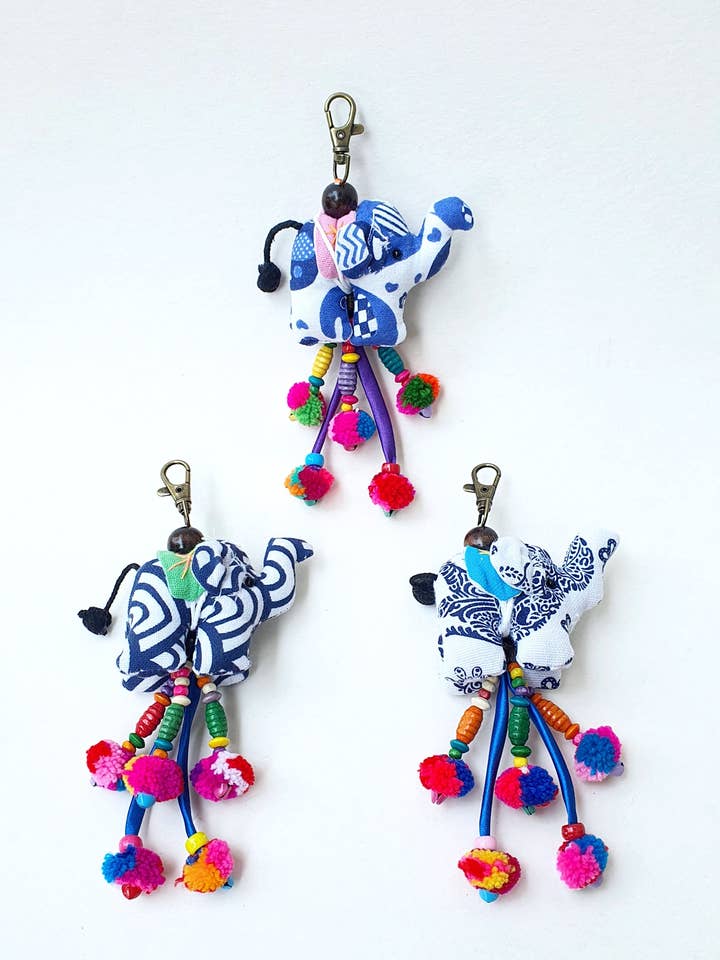 Joyful Elephant Keychain for wholesale by Beige & Co Thai Crafts