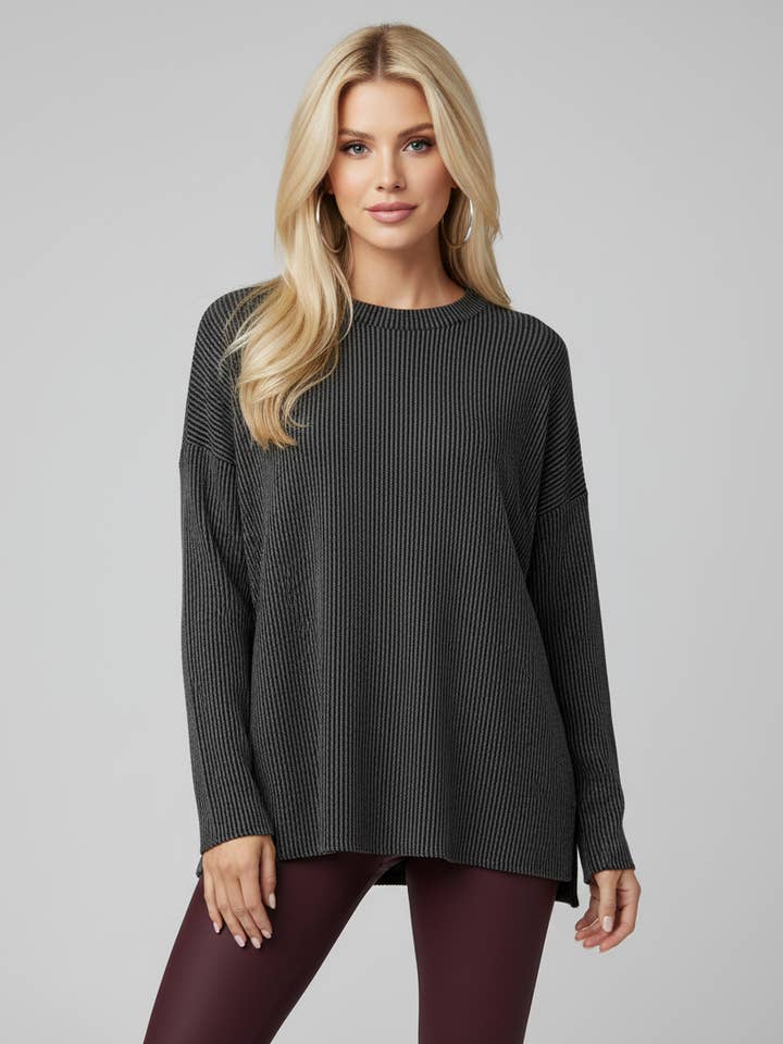 4594 Grå och Svart Ribbad Topp för wholesale av LTX Sportswear