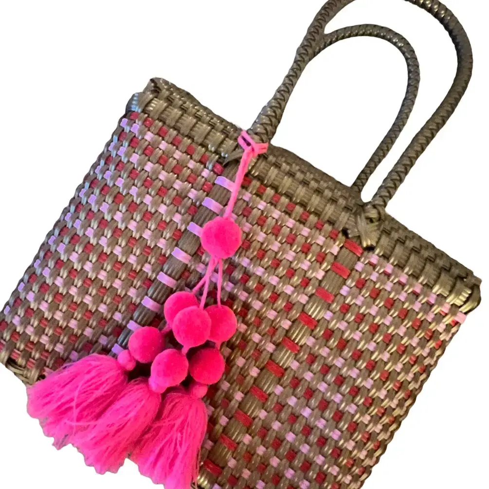 The Faria - Wholesale Beach Bag - Gold and Pink Handwoven recycled plastic beach Bags  7
