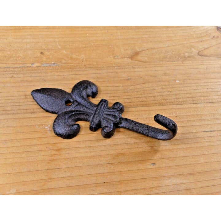 Midwest Craft House - Wholesale Wall Hook - Victorian Rustic Cast Iron Fleur De Lis Wall Hook, 5 1/2"