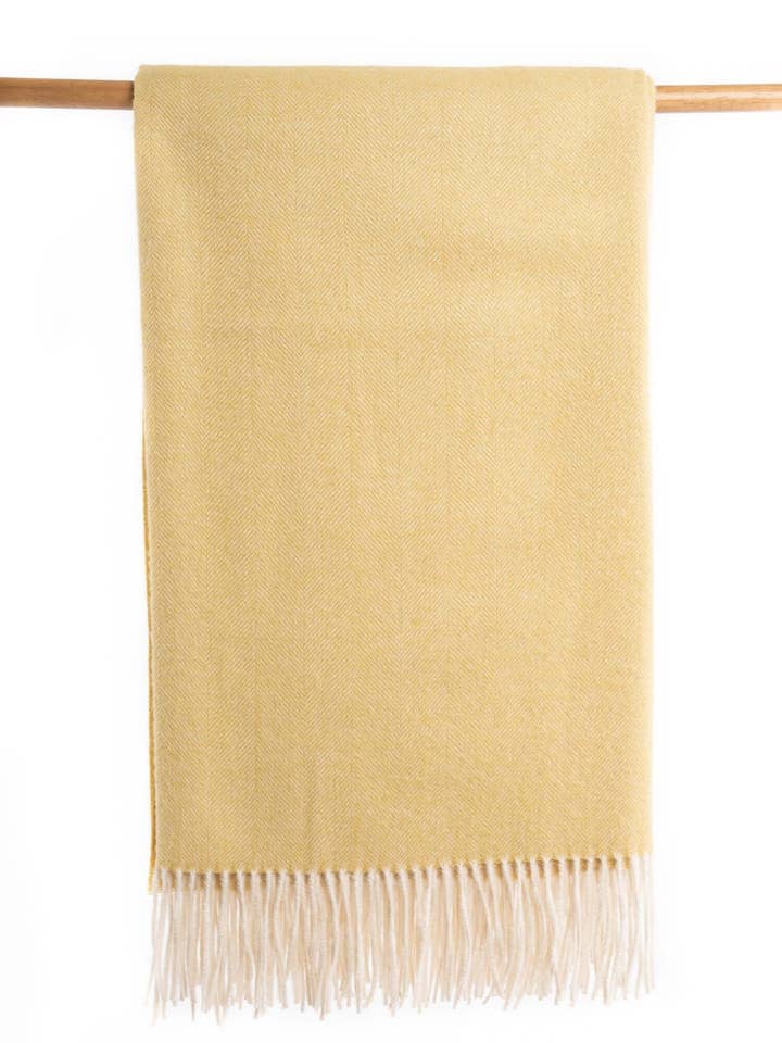 Herringbone Throw, Baby Alpaca - Yellow for wholesale by Orange Inca