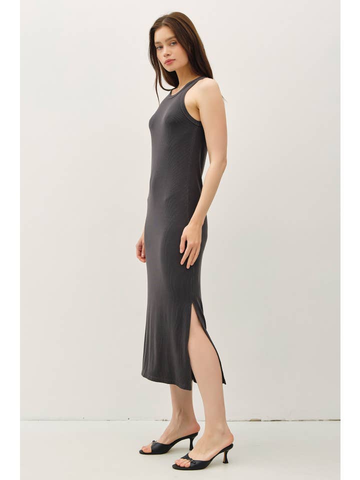 Be Cool - Wholesale Dress - Women's - RIBBED KNIT SIDE SLIT SLEEVELESS TANK MIDI DRESS26