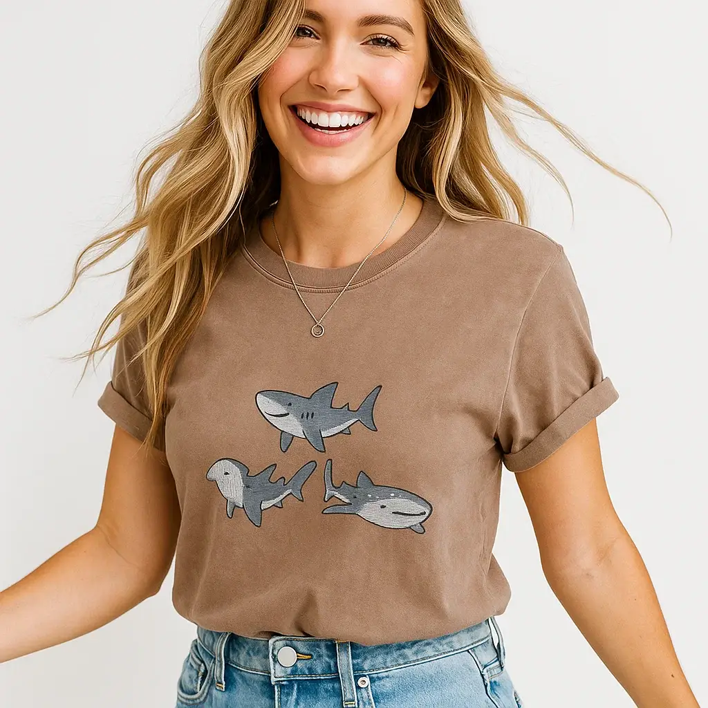 Soleinspire - Wholesale Screen Printed T-Shirt - Unisex - Shark Trio Graphic Tee, Casual T-Shirt, Unisex0