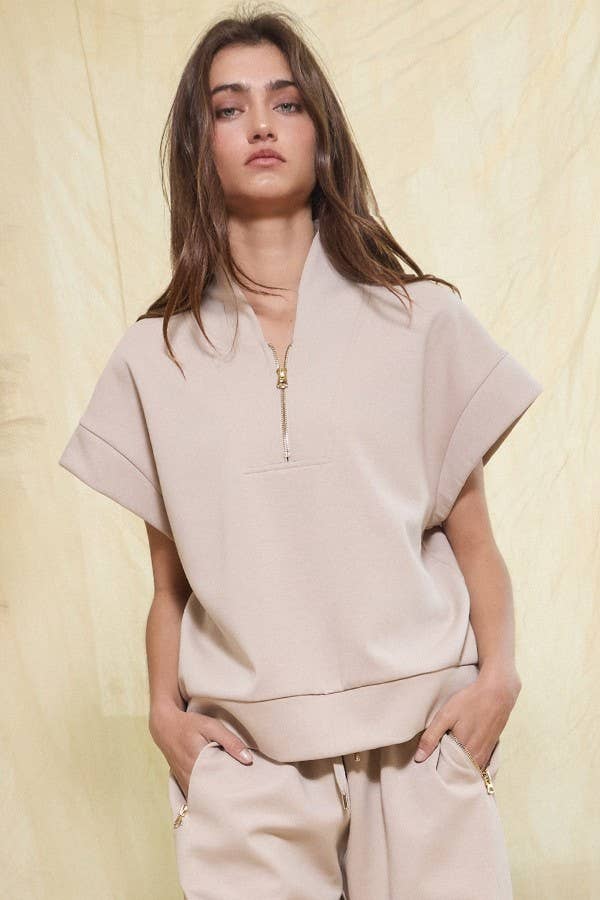 BUCKETLIST INC - Wholesale Sweatshirt - Women's - IT2154-1 Short Sleeve Half Zip-Up Scuba Sweatshirts10