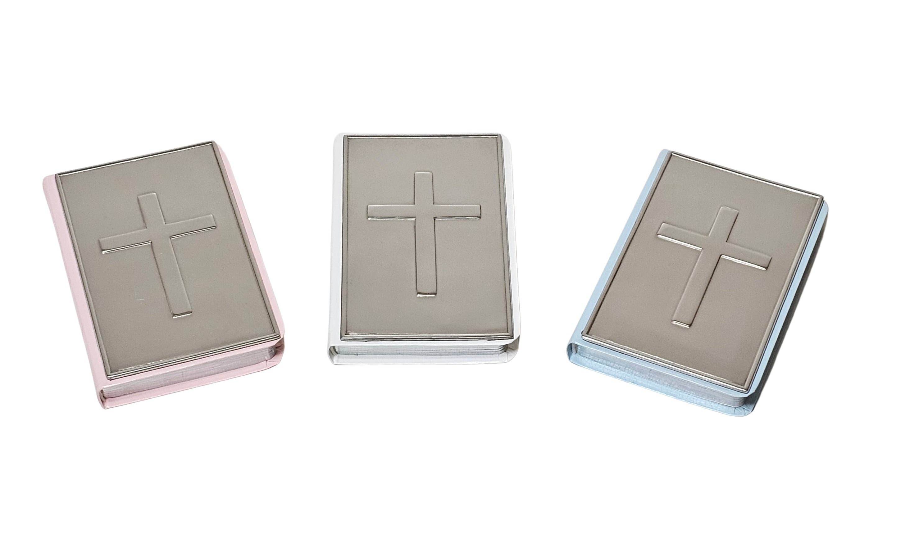 Corbell Silver - Wholesale Bible Cover - White Child's Size New Testament Bible With Engravable Pewter Cross Cover SKU:Bible11 White3
