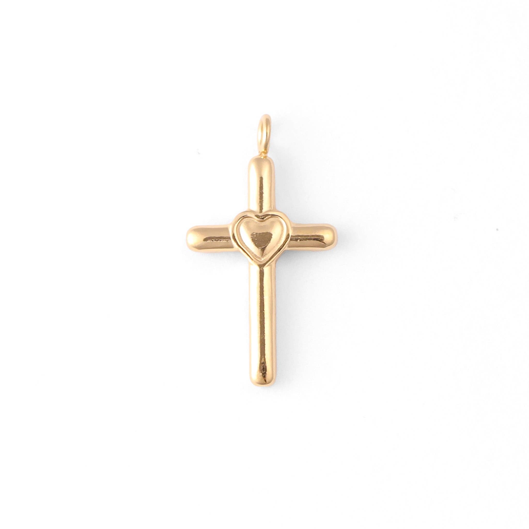 WJW - Wholesale Individual Charm/Pendant - 18K Gold PVD Stainless Steel Heart in Cross Charm0