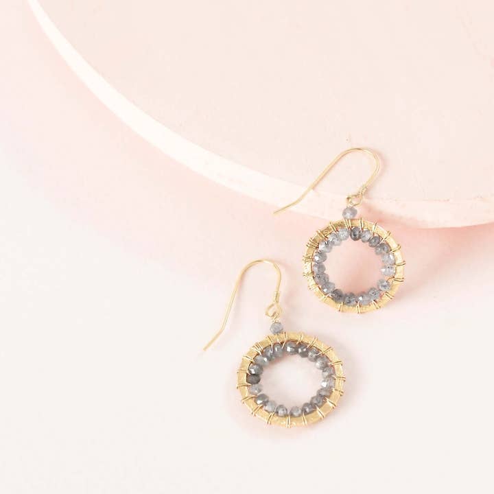 Brincos Mini Halo de Labradorite por atacado de Parken Jewelry