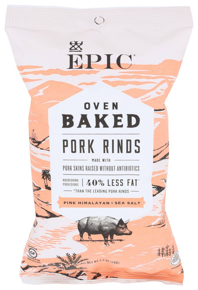 KeHE Distributors, LLC - Wholesale Chips - EPIC Pork Rinds Baked Himalayan Pink Sea Salt 2.5 oz