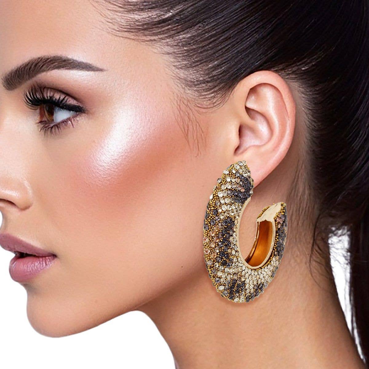 Hoop Leopard Pave Rhinestone Embellished Earrings for wholesale on Faire0
