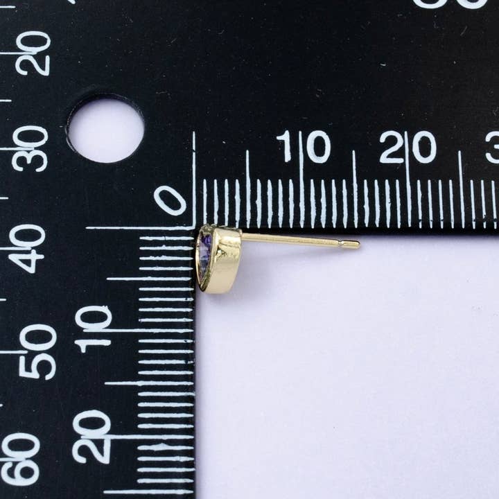 Purple 1x Tiny Heart CZ Plain Bezel Set Earrings, 14K gold earring, tiny studs, minimal earring, gold cz stud earring Q-431 for wholesale on Faire2