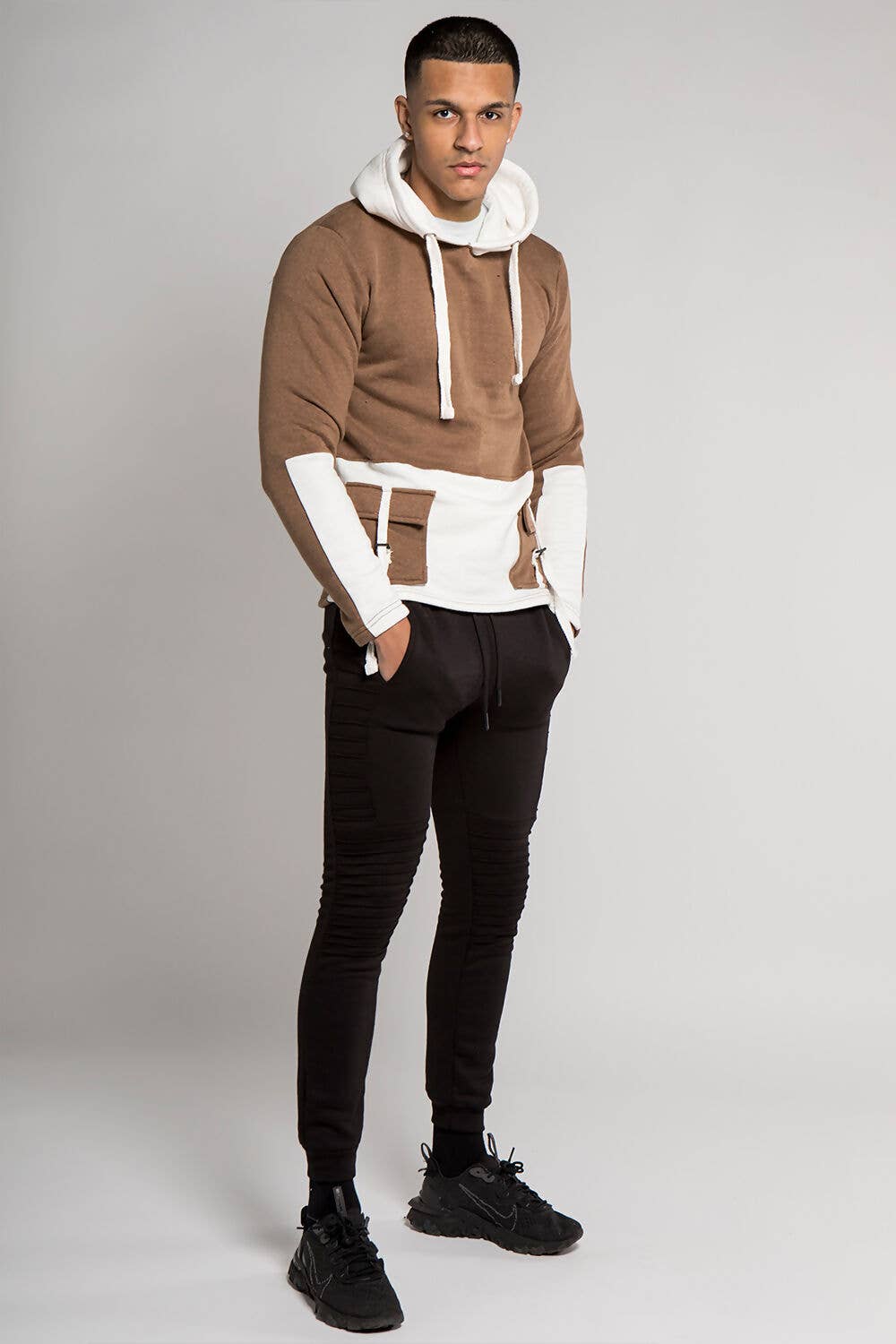 justyouroutfit - Wholesale Hoodie - Men's - Brown Two Tone Cargo Hoodie1