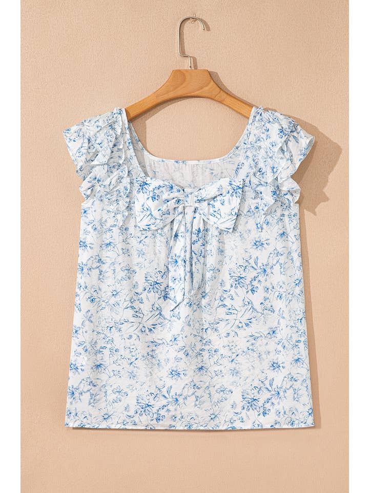 1 the Woman - Wholesale Blouse - Women's - Floral Ruffled Short Sleeve Square Neck Bow Back Blouse8