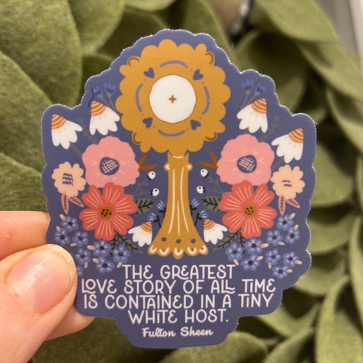 Greatest Love Story Eucharist Sticker for wholesale by Marigold Catholic Goods, Co.