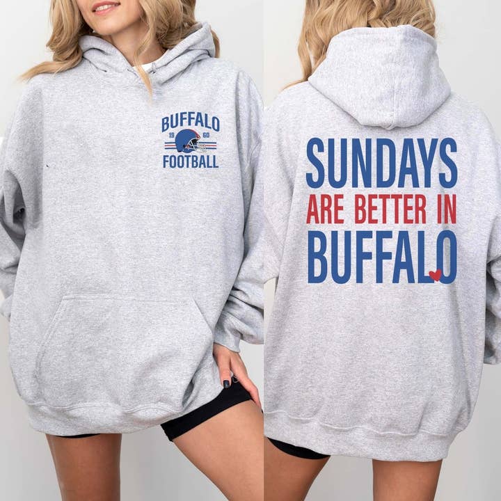 Os domingos são melhores em Buffalo Wholesale Graphic Hoodie - Envio Rápido por atacado de Limeberry Designs