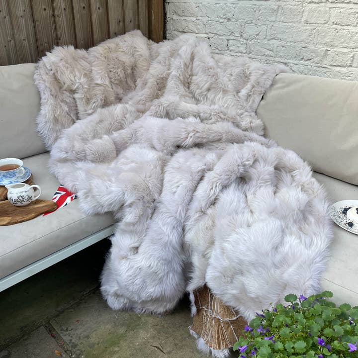 Clotted Cream Shearling Throw 120cm x 220cm for wholesale by Wildash London