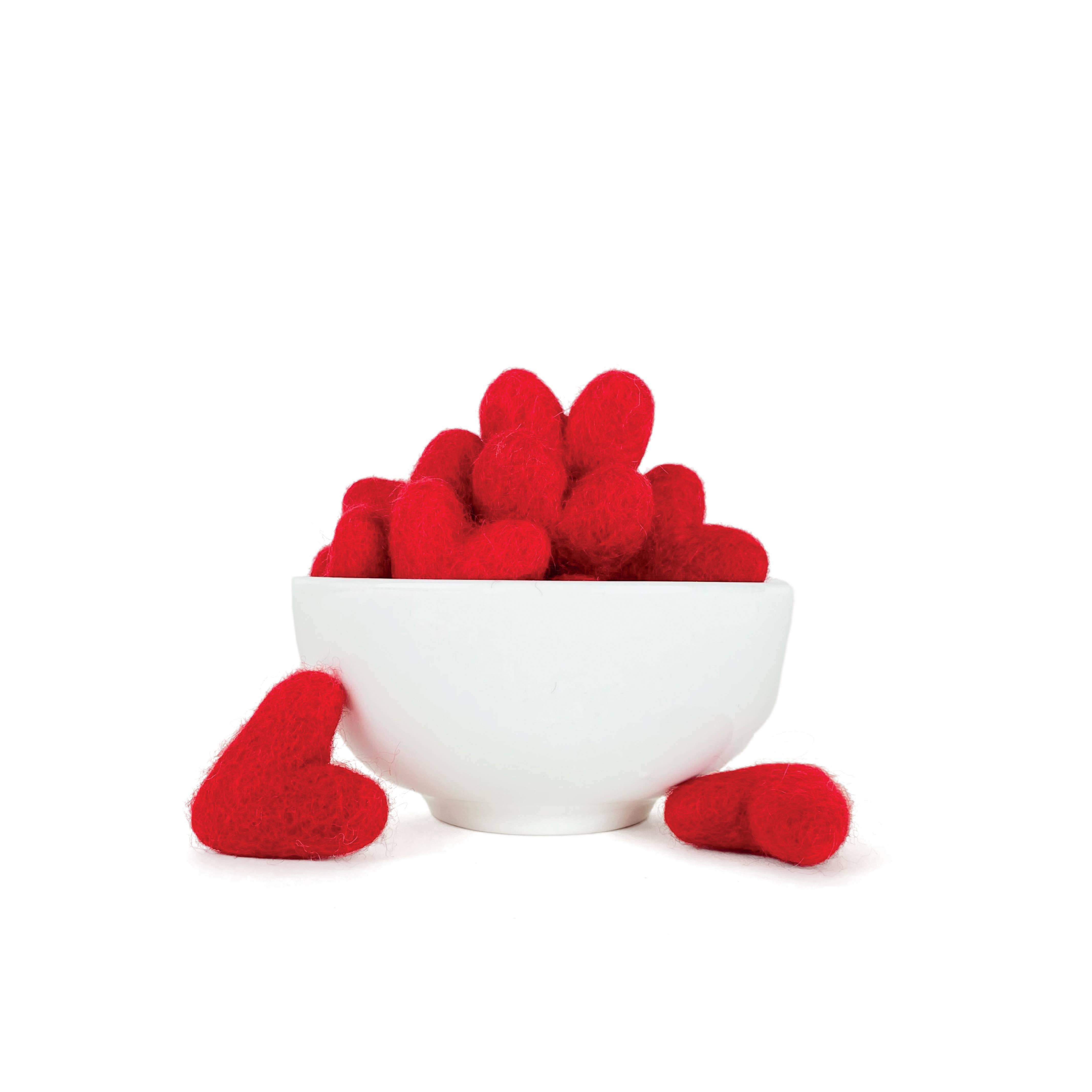 Sheep Farm Felt - Wholesale Decorative Tabletop Object - Red Hearts- Set of 20