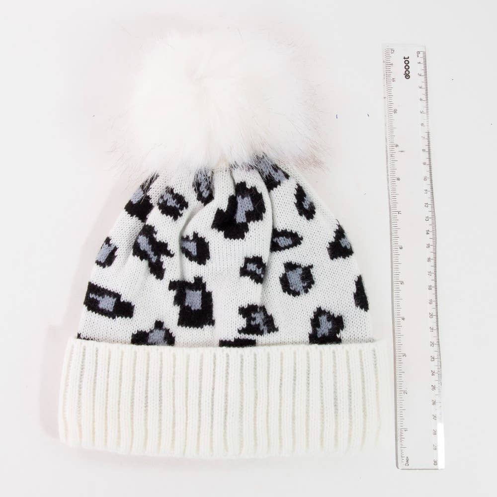 WH Bonnet à pompon imprimé léopard en vente sur Faire2