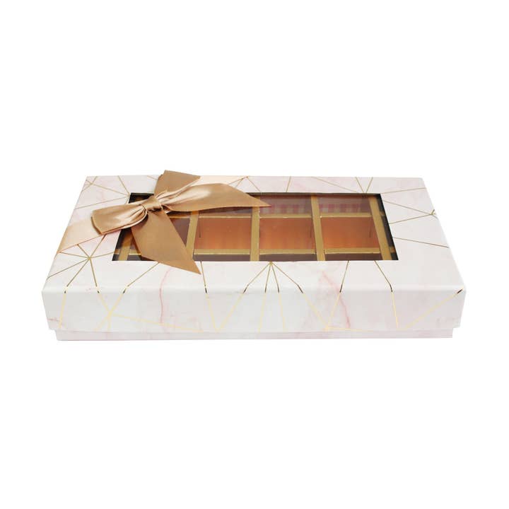 Chic Geometric Marble Truffle Design Gift Box with Display Window - 18 compartments for wholesale by Emartbuy