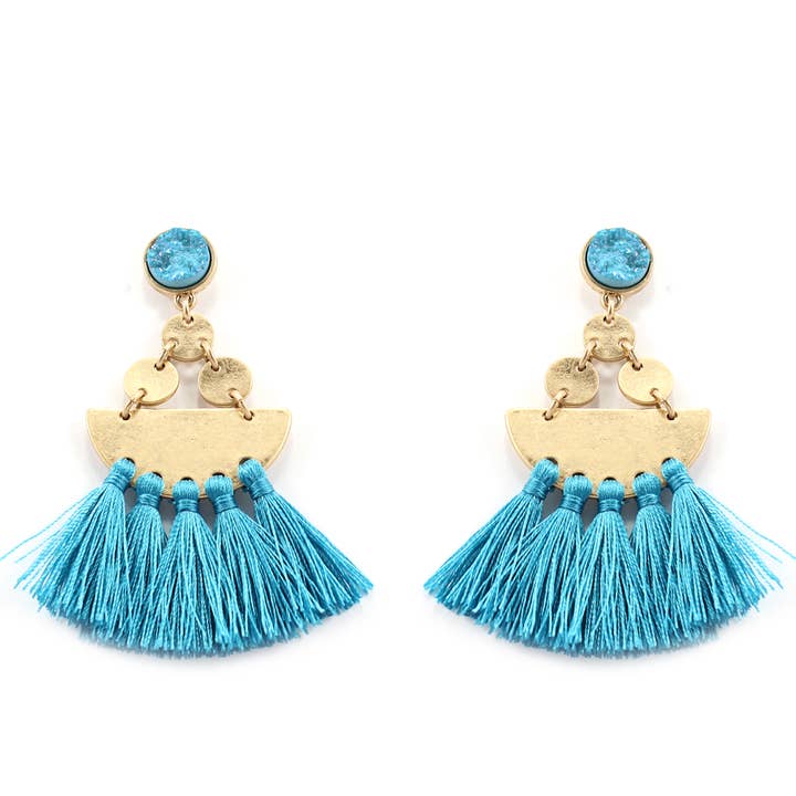 Earrings - Tqs Round Druzy Tassel for wholesale by Flirt Jewelry