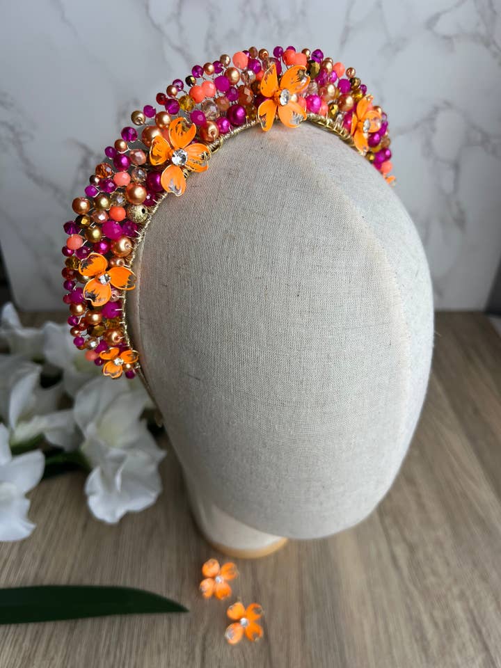 Flora Bloemenkroon Felroze/Oranje voor wholesale door Preciuspearls