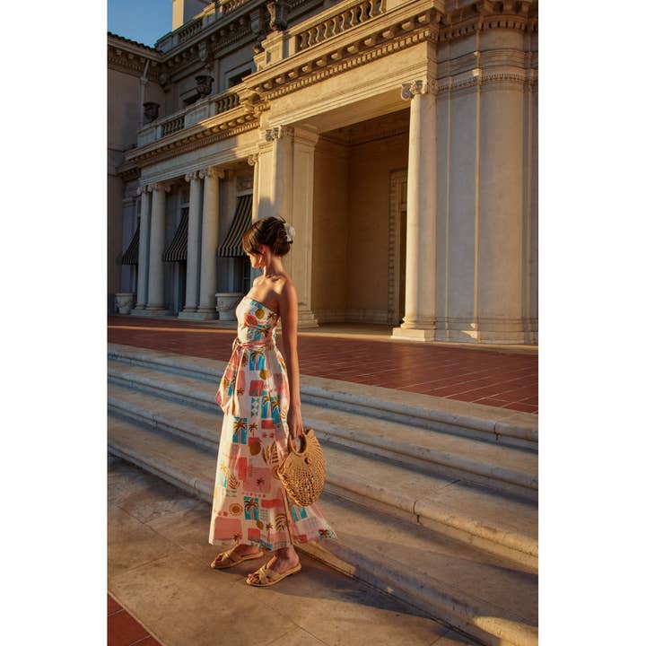 AMALFI COAST Moroccan Spring Rattan Belt Strapless Maxi Dress for wholesale on Faire